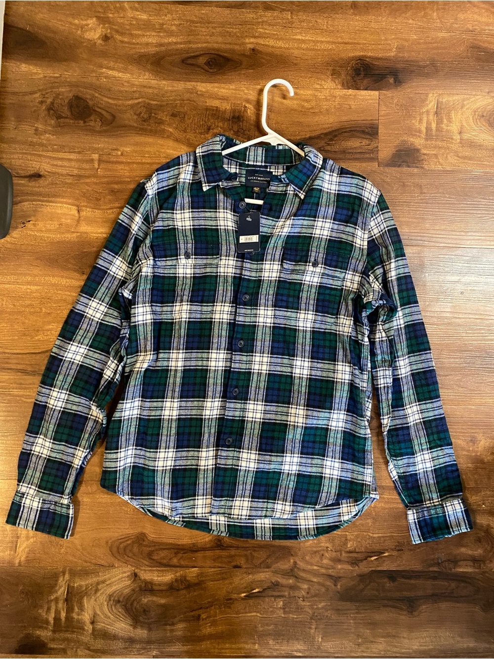 Lucky Brand Green, Navy & White Plaid Button-Down Shirt